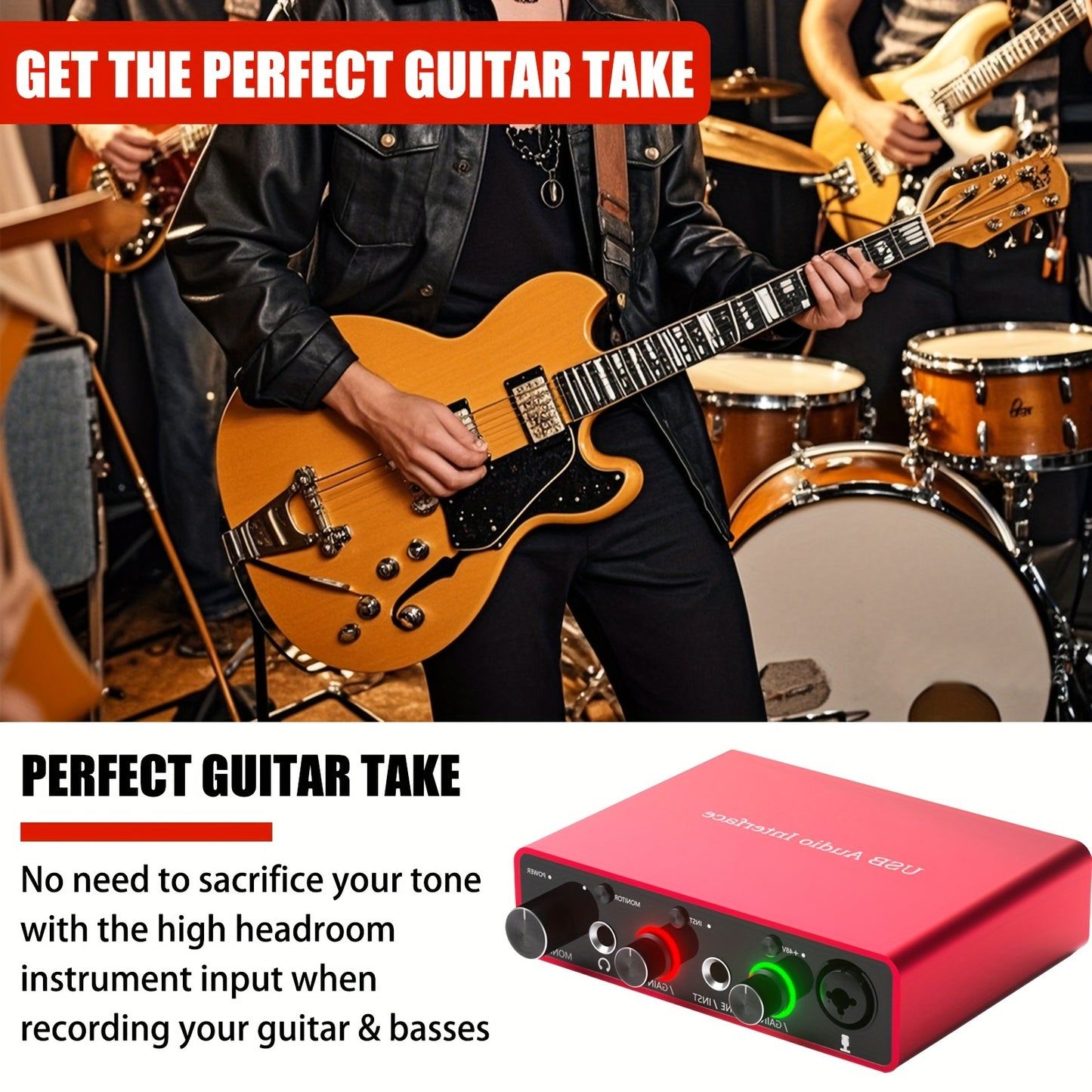 24Bit/192Khz USB Audio Interface Solo with 48V Phantom Power Works with Most Daws And Recording Software, USB Audio Interface Perfect for The Musicians, Vocalist, Podcaster, Plug And Play
