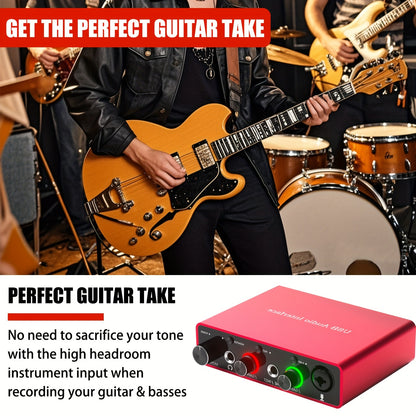 24Bit/192Khz USB Audio Interface Solo with 48V Phantom Power Works with Most Daws And Recording Software, USB Audio Interface Perfect for The Musicians, Vocalist, Podcaster, Plug And Play