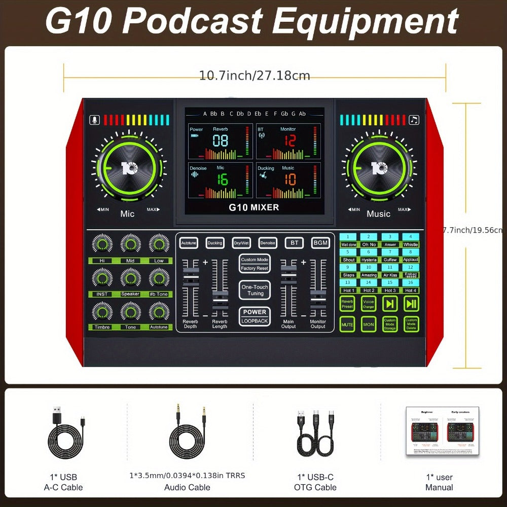 USB Audio Interface, Condenser, USB, Tenlamp, G10, Pro for Recording and Streaming