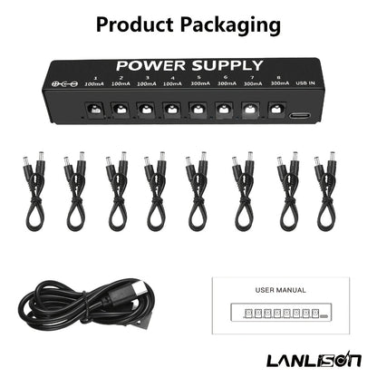 Guitar Pedal Power Supply, Portable, USB-C, USB, Effects for Powering Guitar Effects