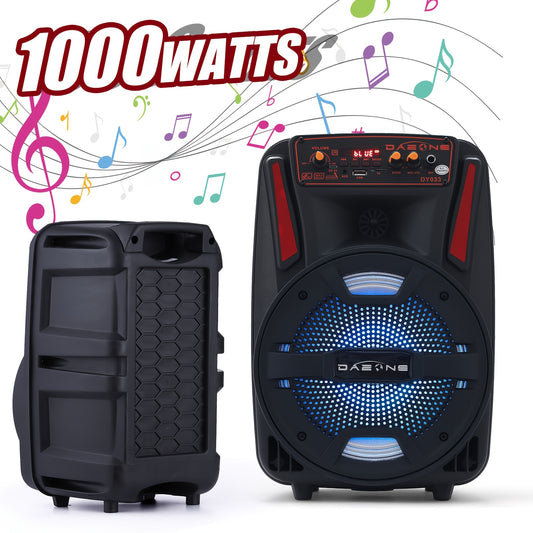 [Portable For Indoor/Outdoor] Wireless PA Speaker System - 1000W Rechargeable Outdoor Wireless Speaker Portable PA System With Microphone For Indoors & Outdoor, W/ 8" Subwoofer Heavy Bass, Party Lights, MP3/USB, Radio, Remote, Supports TF Card/USB Playbac