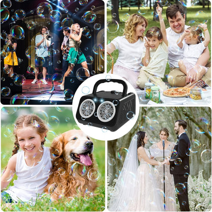 Upgrade Automatic Bubble Blowing Machine, 2 Fan Bubble Blowing Machines, 30000+bubbles Per Minute, White And Black Electric Bubble Machine, Plug-in Or Battery Operation, Outdoor Bubble Toy