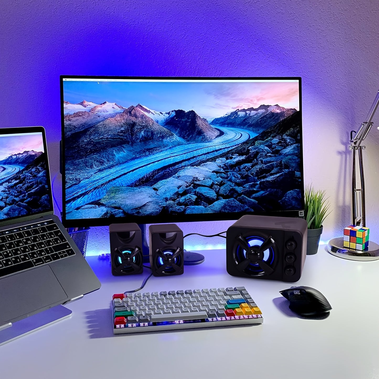 Computer Speakers with Subwoofer - Gaming Speakers PA System, with Bass, RGB Lighting, USB Powered, Plug And Play, 3.5mm Aux In for Desktop, Monitor, Laptop, Compact & Portable
