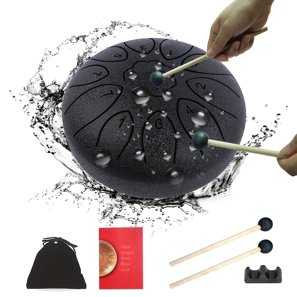 3-inch 6-tone Steel Tongue Drum, 6-inch 8-tone Hollow Drum Iron Drum, 6-inch 11-tone Outdoor Rain Drum, Percussion Instrument, with Travel Bag, Music Book, Drumsticks And Stand