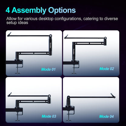 Low-Profile Microphone Boom Arm, 360-Degree Foldable Desk Mount Stand