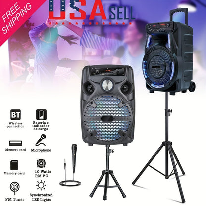 Portable PA Speaker, 15-inch Woofer, Sound Activated, Remote Control, Wireless for Parties