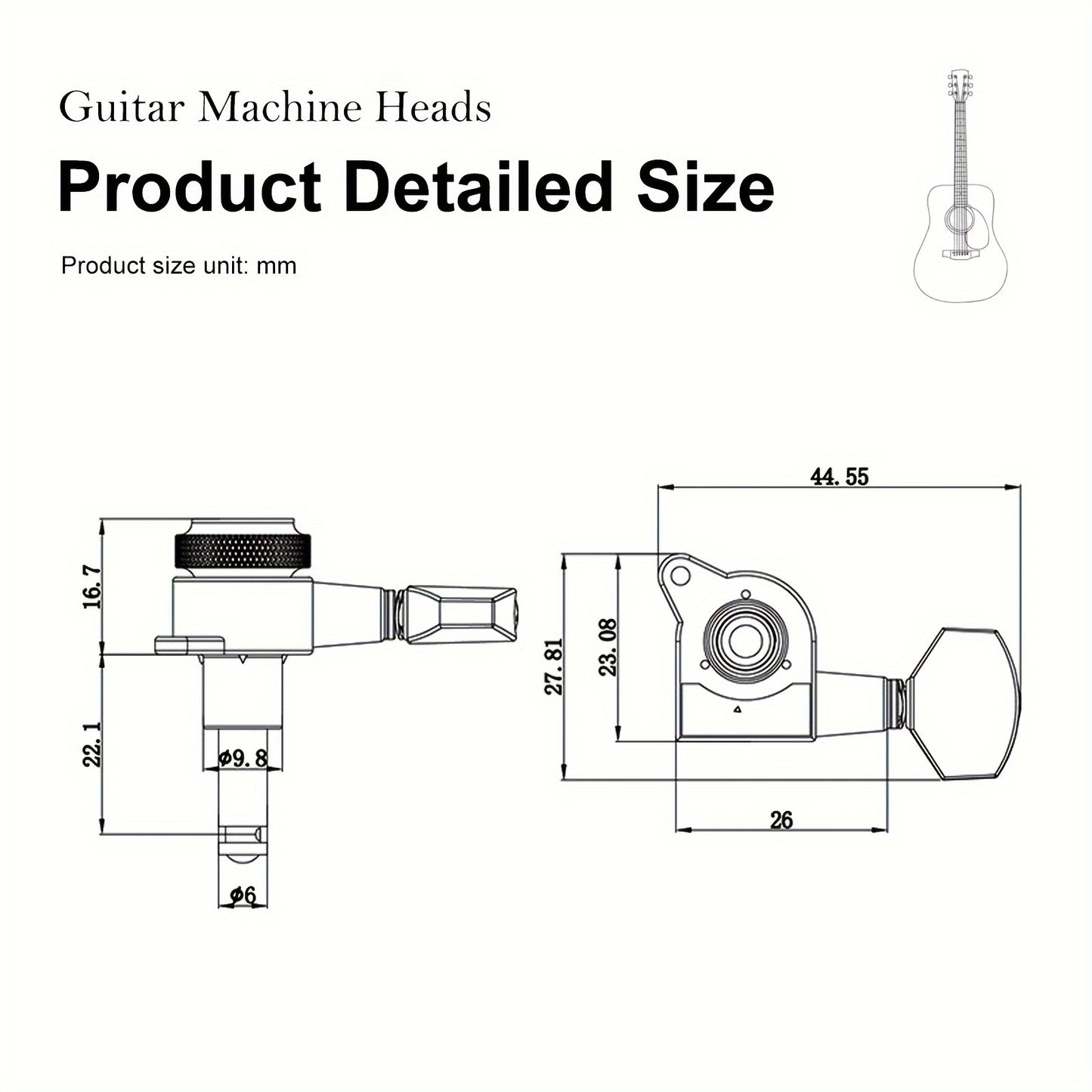 SAPHUE 6pcs Premium Guitar Locking Tuners - 1:18 Gear Ratio, Sealed Lubrication, Hexagonal Handle - Perfect for Electric, Folk And Acoustic Guitars - Available in Black, Golden, Chrome