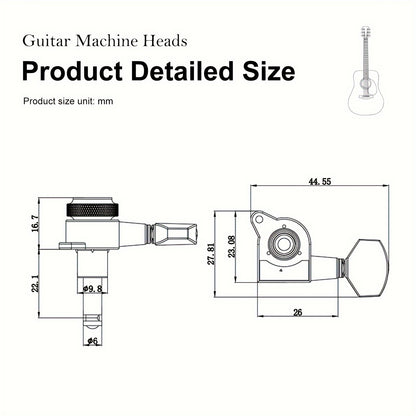 SAPHUE 6pcs Premium Guitar Locking Tuners - 1:18 Gear Ratio, Sealed Lubrication, Hexagonal Handle - Perfect for Electric, Folk And Acoustic Guitars - Available in Black, Golden, Chrome