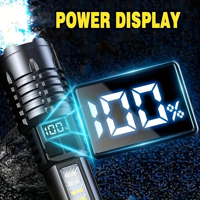 2/1 Pack Rechargeable Flashlights High Lumens, Super Bright Flash Light, 5 Modes Zoomable Linternas With LCD Digital Display, Powerful Handheld LED Flashlights For Emergencies Camping, Fishing, Hiking, Made Of ABS Material, Bright Outdoor Lamp