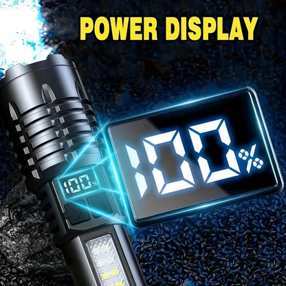 2/1 Pack Rechargeable Flashlights High Lumens, Super Bright Flash Light, 5 Modes Zoomable Linternas With LCD Digital Display, Powerful Handheld LED Flashlights For Emergencies Camping, Fishing, Hiking, Made Of ABS Material, Bright Outdoor Lamp