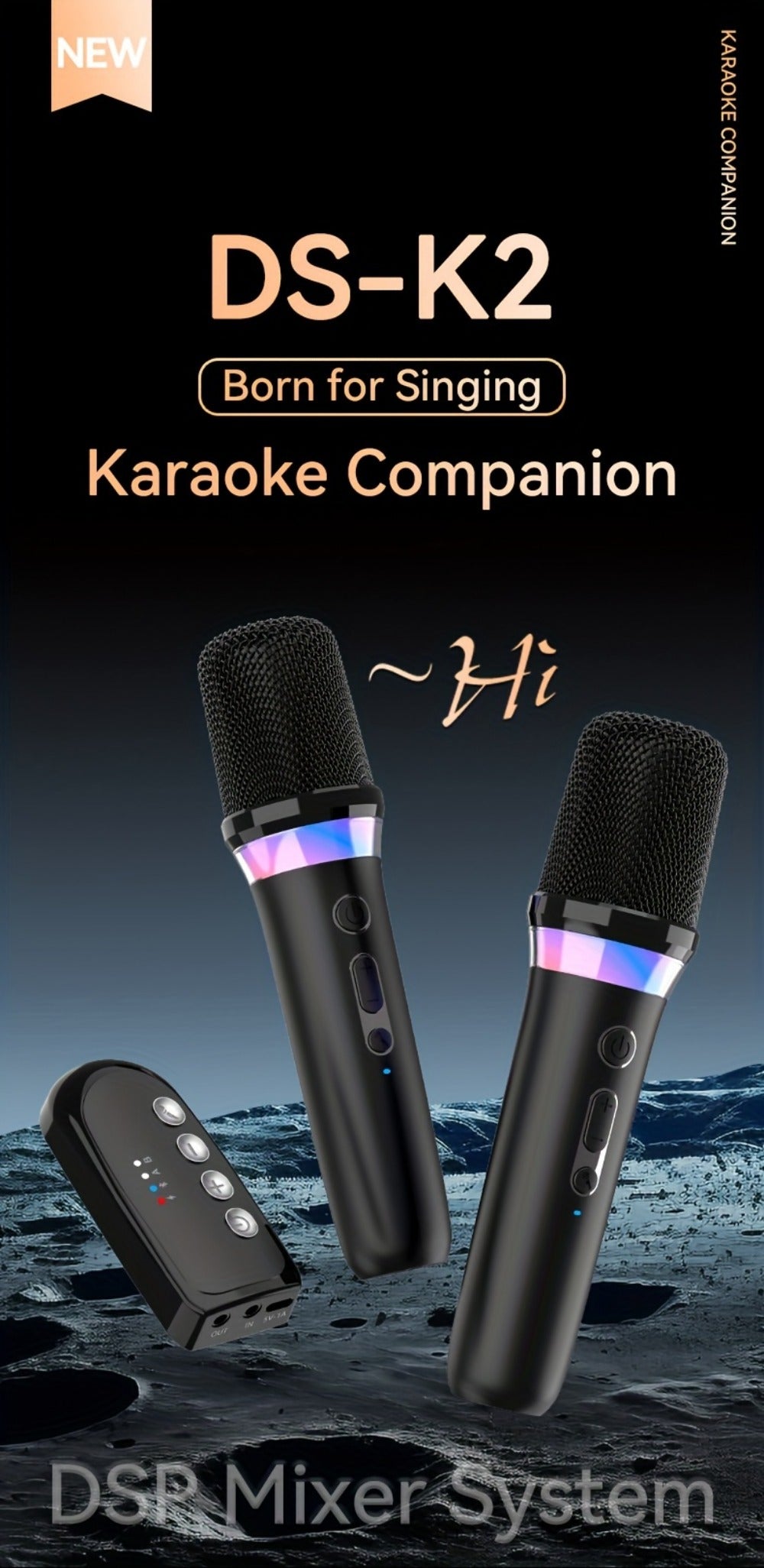 Portable Karaoke System, Stereo, RGB, Wireless, VAORLO, DS-K2, Machine for Parties