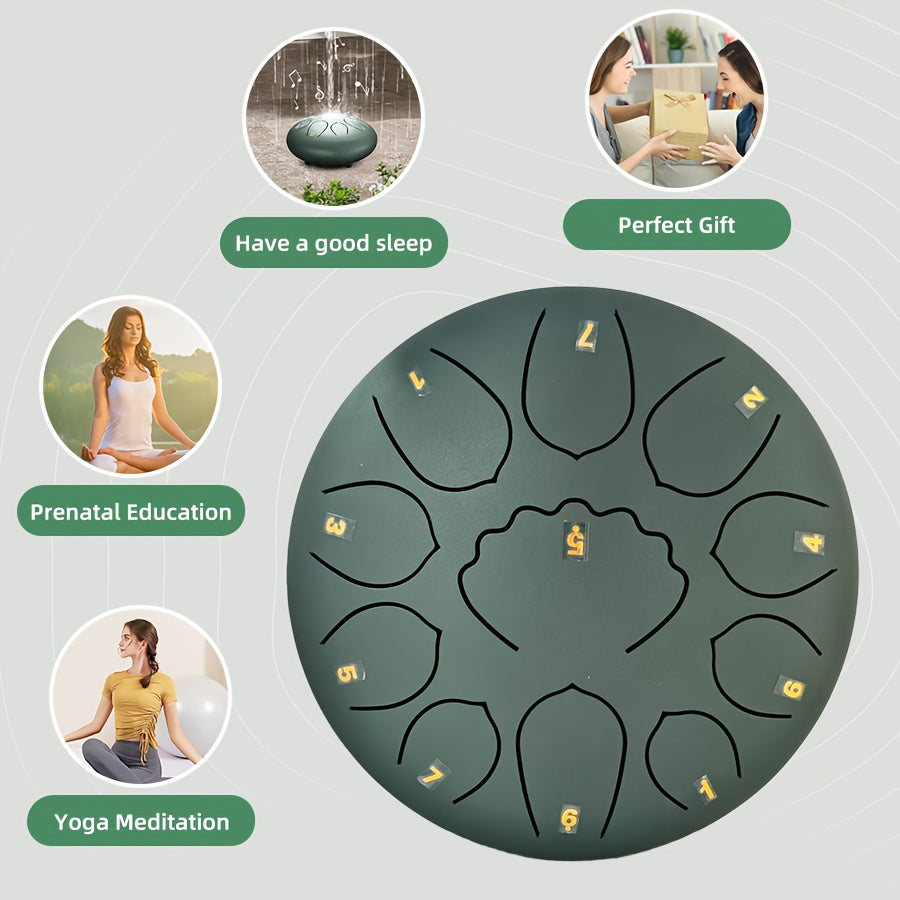 Rain Drum 11 Notes 8 Inches Steel Tongue Drum for Outside Garden with Drum Bag, Music Book, Drum Mallets, Mallet Holder, Steel Drum for Yoga, Meditation, Prenatal Education