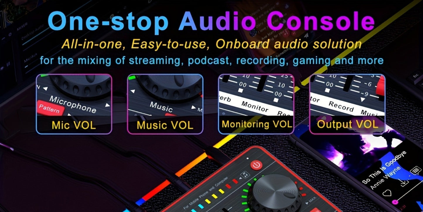 USB Audio Interface, Cardioid, USB, Rechargeable, Professional, Mixer for Recording