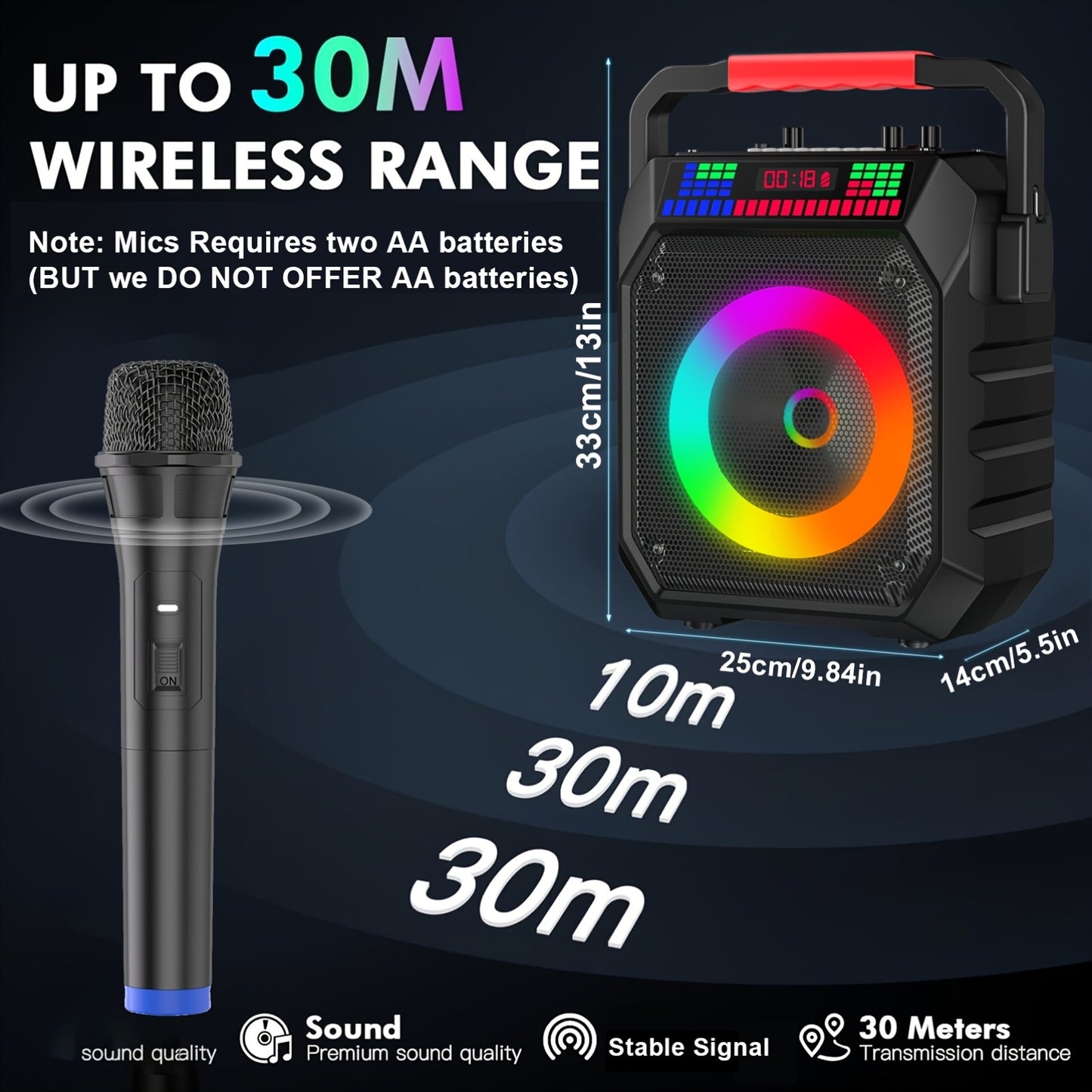 Portable Karaoke System Featuring a Wireless Speaker And Two Microphones, Suitable for Both Adults And Children. It Includes Lights And an Autotune DSP Chip, And Supports TWS, TF Card, USB, AUX, And Live Functions, Making It Perfect for Home Parties