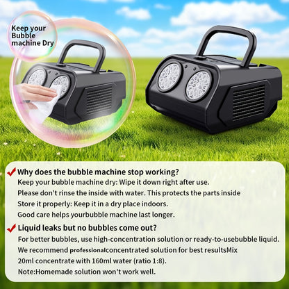 Portable Dual-Fan Bubble Machine with LED Lights and Carry Handle