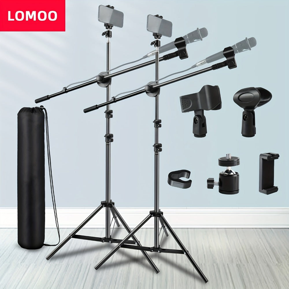 Microphone Boom Stand with 360-Degree Ball Head, XLR Port and Dual Clips