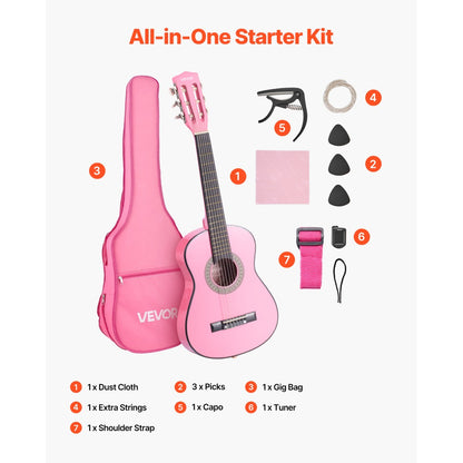 Acoustic Guitar, Black, VEVOR, Classical, Beginner for Lessons and Practice