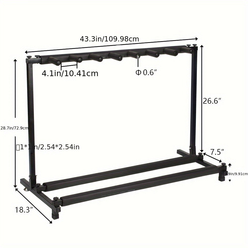 Portable 7-Guitar Folding Rack Stand with Padded Slots and Carry Bag