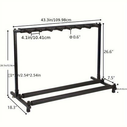 Portable 7-Guitar Folding Rack Stand with Padded Slots and Carry Bag