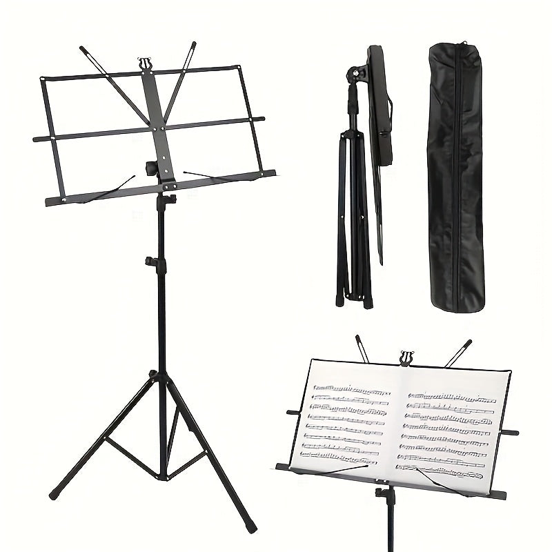 2-in-1 Portable Folding Music Stand & Desktop Book Holder - Dual-Use Sheet Music Stand with Clip Holder & Carrying Bag Suitable for Musicians, Teachers, Students, for,, Concerts, Travel - Lightweight Compact for Sheet Music