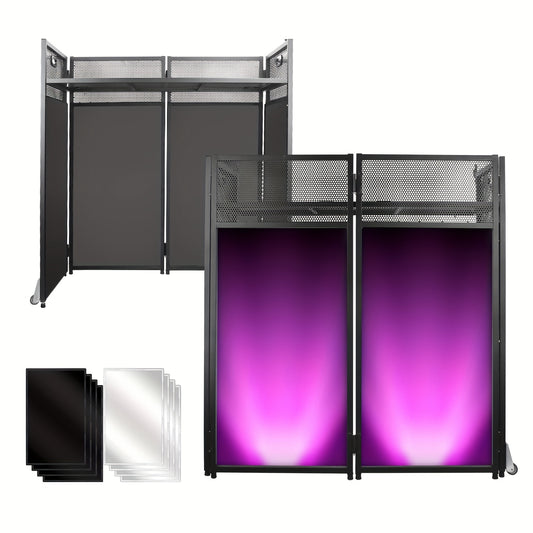 40" x 20" Portable DJ Facade Booth Table with Black & White Lighting Scrims, Flat DJ Panel, and Sturdy Black Metal Frame – Spacious Work Surface for Controllers, Laptops, and Mixers, Professional Dj Station | Professional Appearance | Durable Steel Frame