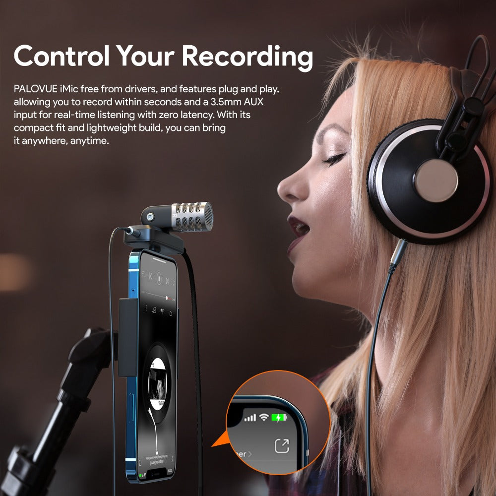 Recording Microphone, Portable, Cardioid, PALOVUE, MFi for Recording and Streaming