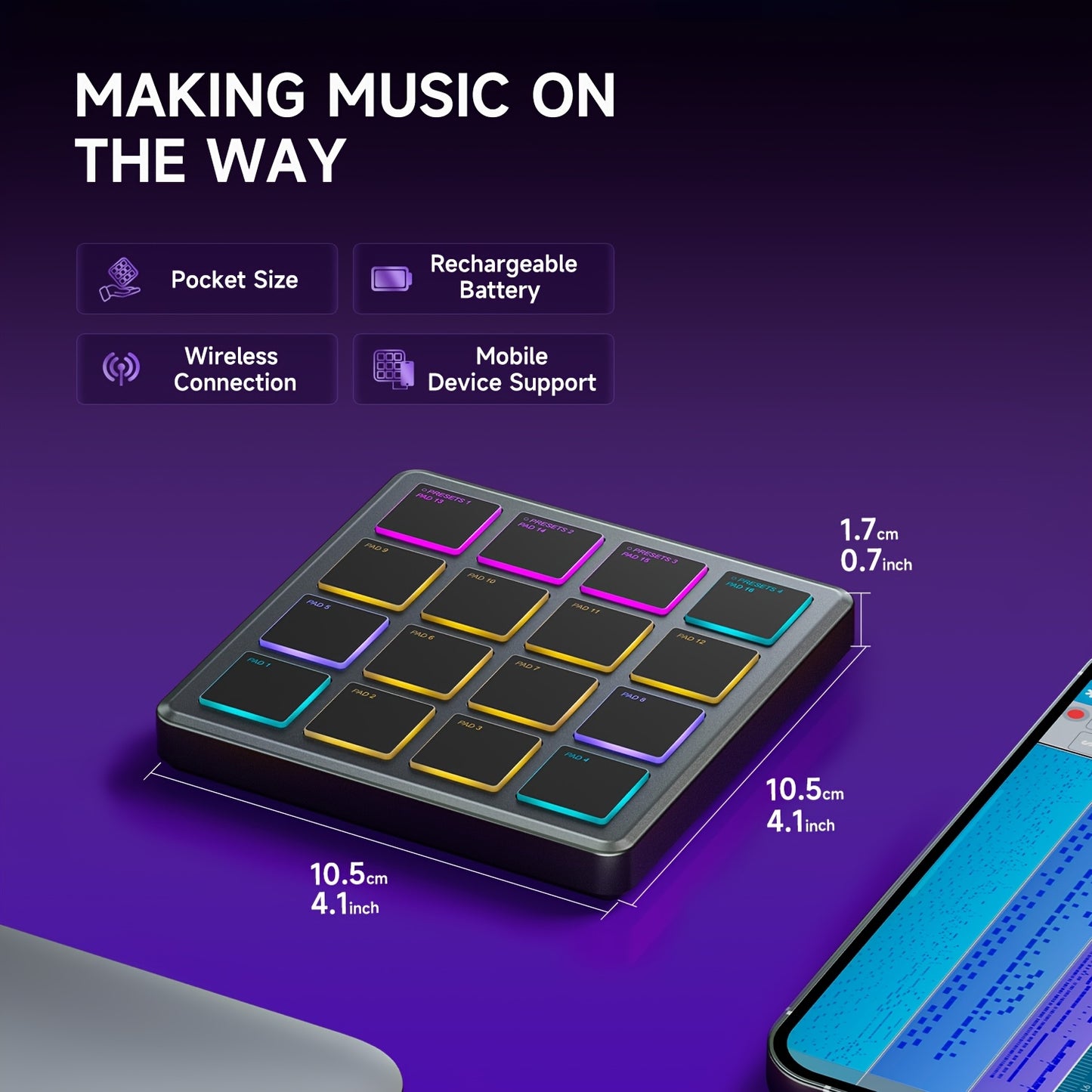 Donner MINI MIDI Keyboard Controller Pad Beat Maker Machine 16 Beat Pads Mini Drum Machine Music Repeat, Music Production Software