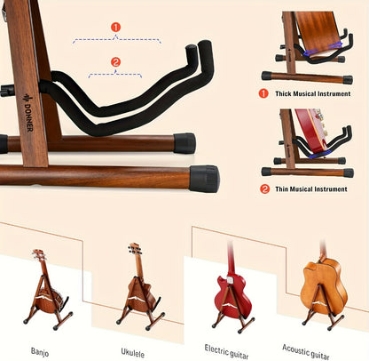 Guitar Stand, Musical Instrument Guitar, Foldable, Adjustable, Solid, Wood, Walnut