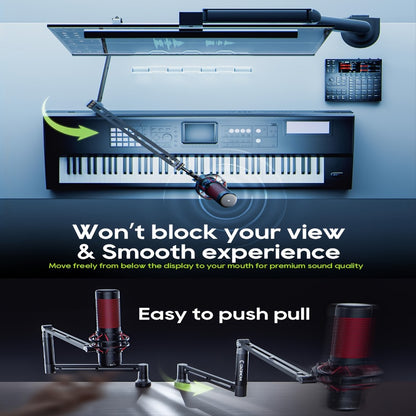 360-Degree Microphone Boom Arm with Foldable Desk Mount and Screw Adapter