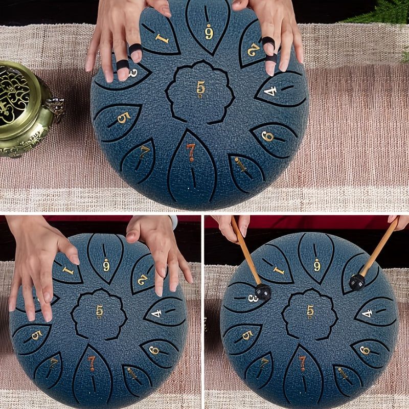 Steel Tongue Drum with 11 Notes And A Diameter Of 6. Portable Rain Drum with Drumstick, Handbag, Music Book, Yoga Meditation Tongue Drum, Prenatal Music Education