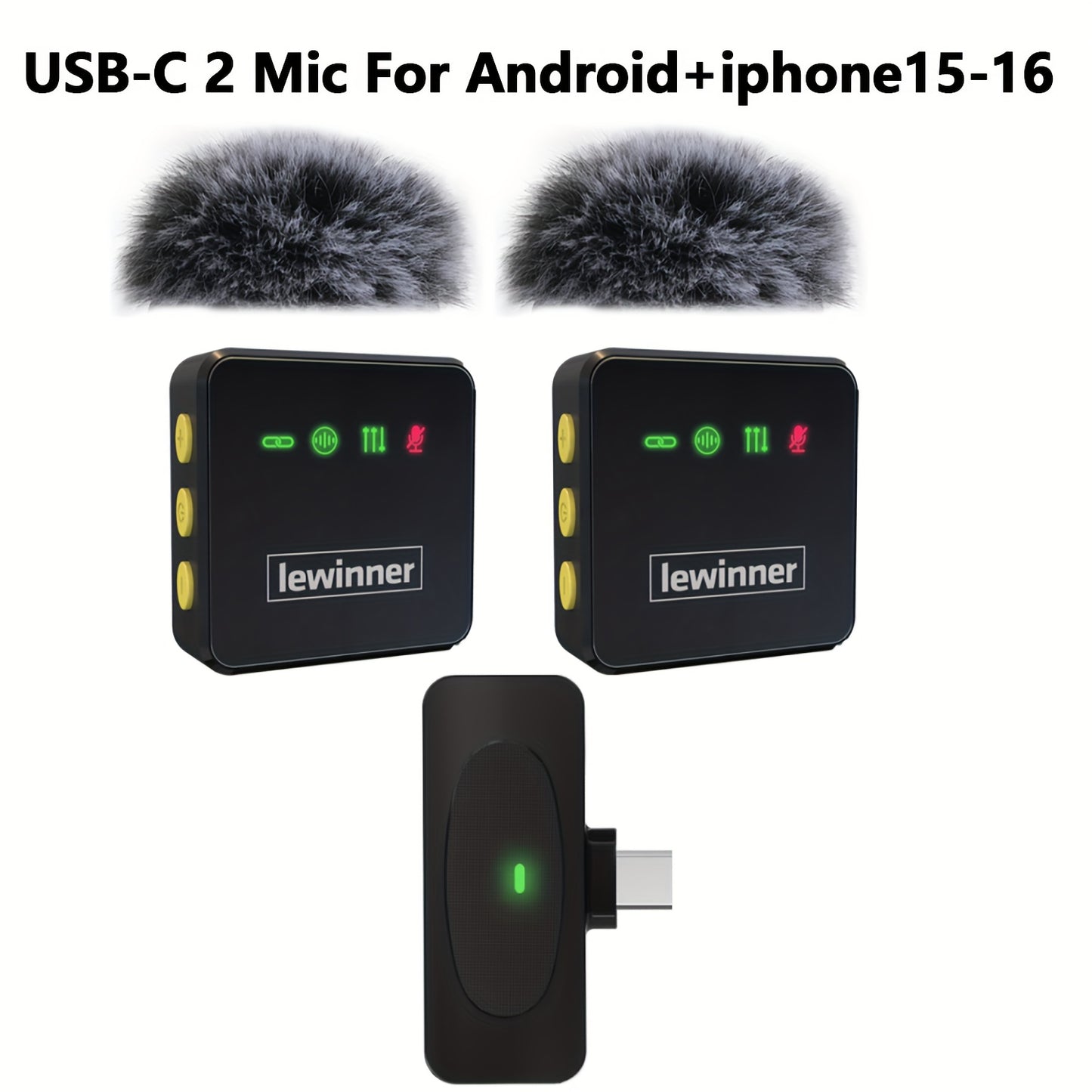 Lewinner New Wireless Lavalier Microphone, 48kHz CD Quality Sound, Professional Noise Reduction Lapel Mic, Wireless Microphone for Vlogging, for Smartphone, Tablet, Laptop.