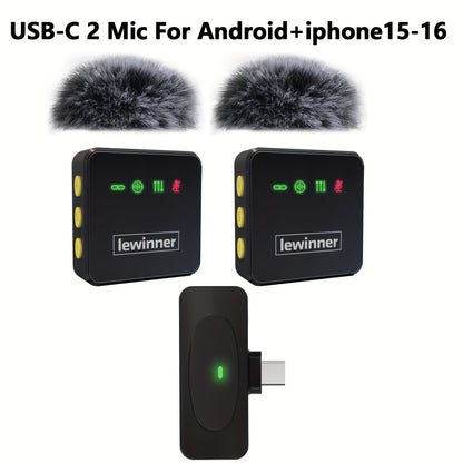 Lewinner New Wireless Lavalier Microphone, 48kHz CD Quality Sound, Professional Noise Reduction Lapel Mic, Wireless Microphone for Vlogging, for Smartphone, Tablet, Laptop.