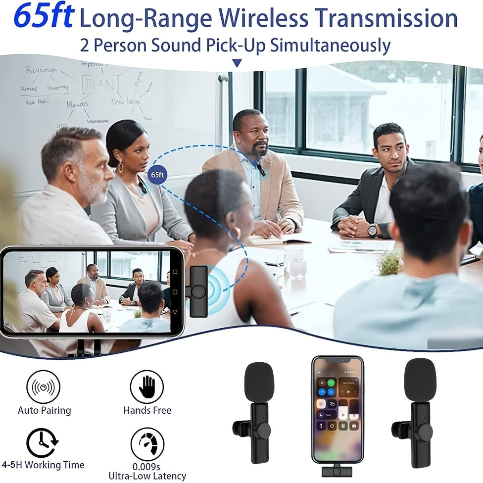 2pcs Wireless Lapel Microphone Set with 4 Accessories - Noise-Canceling, Plug-and-Play Mini Microphones - Dual Interface Conversion - Ideal for Video Conferences, Podcasting, Online Streaming, And Outdoor Recording - The Perfect Surprise Gift -