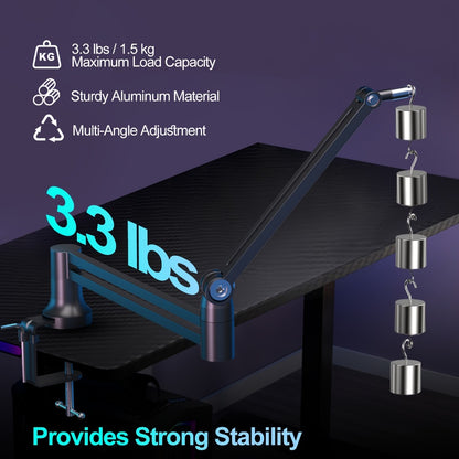 Low-Profile Microphone Boom Arm, 360-Degree Foldable Desk Mount Stand