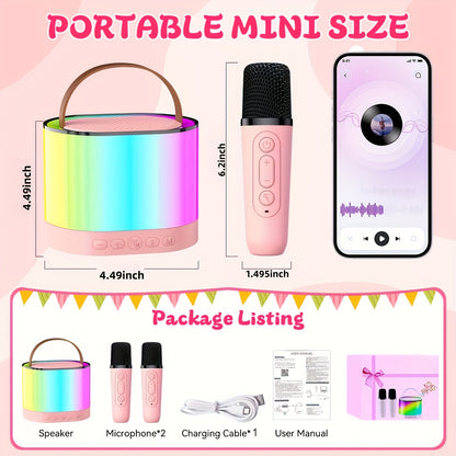 Mini Karaoke Machine, A Popular Birthday Gift In 2025, Portable Wireless Speaker, Equipped With 2 Wireless Microphones, Premium Songs, Dazzling Lights, Family Gatherings, Holiday Gift.