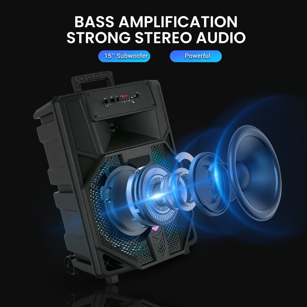 15-Inch Portable PA Speaker with RGB Lights, Wireless Audio and Mic