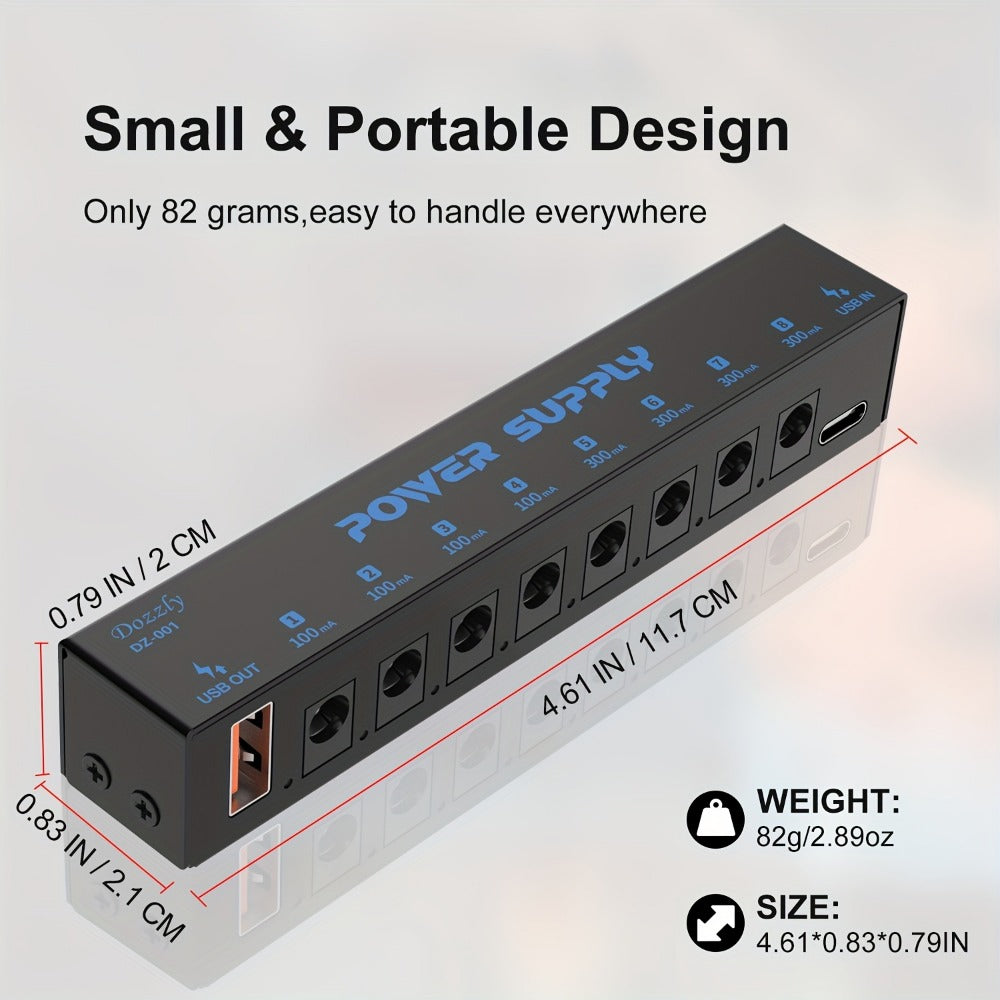 Guitar Pedal Power Supply, USB-C, 9V, 8-Way, Type for Powering Guitar Effects Pedals