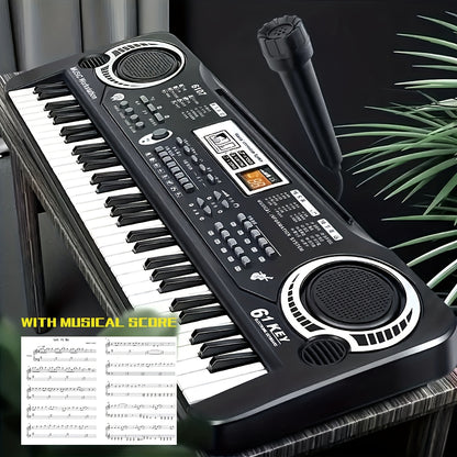 61-Key Electronic Piano Keyboard Set with Built-In Mic And Printed Music Sheets | USB Power | Complete Beginner Kit for Home Use | Ideal Birthday Gift