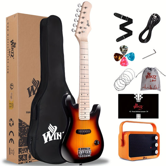 WINZZ TG-E2 30-inch Full Electric Guitar Package with Amp, Gig Bag & - Solid Wood Body, Gloss, Small Size Suitable for Beginners/Advanced Players, Complete Setup with Strap, Cable, Picks, Strings (No Assembly Required)