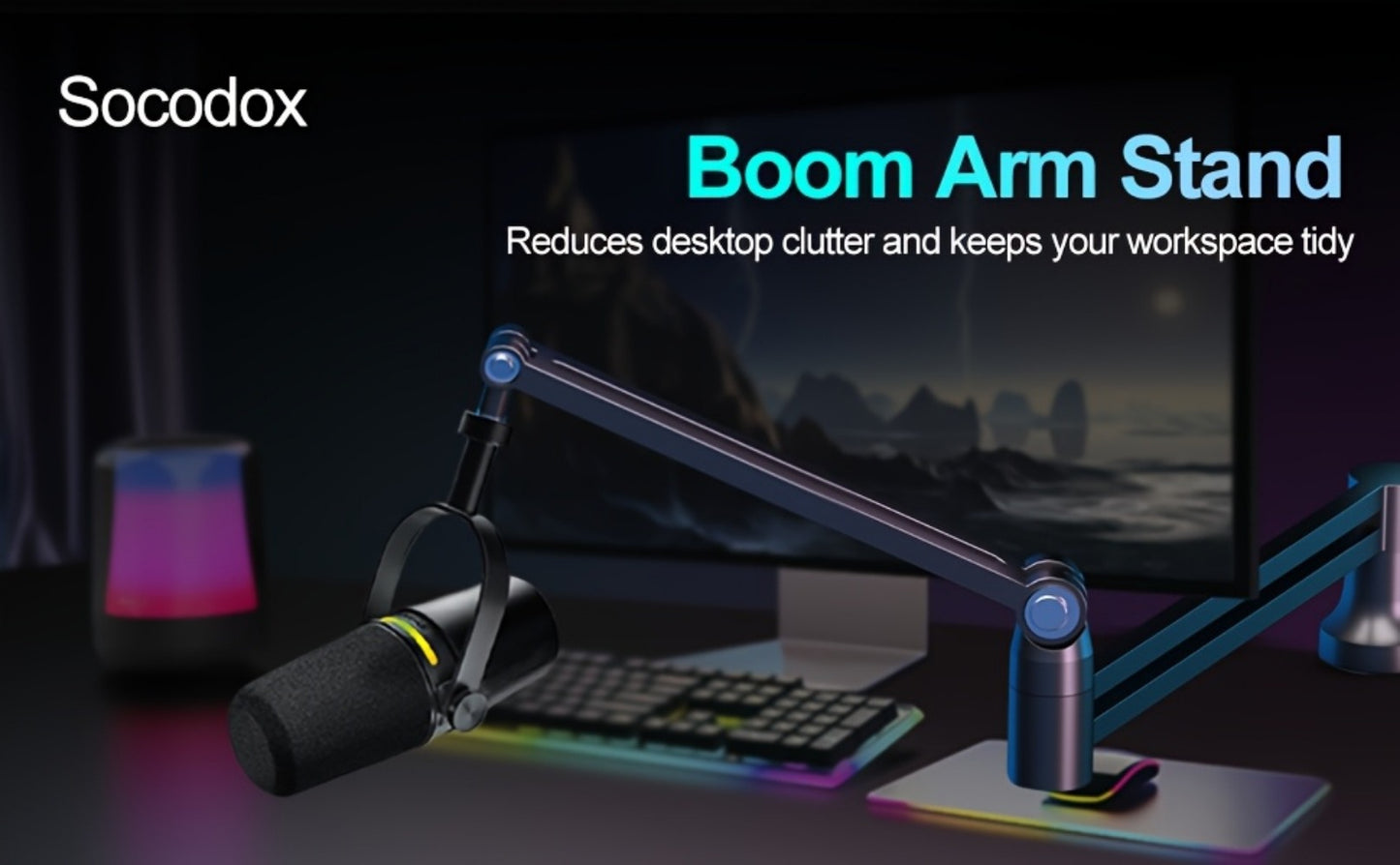 Low-Profile Microphone Boom Arm, 360-Degree Foldable Desk Mount Stand