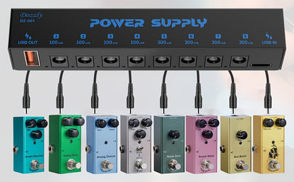 Guitar Pedal Power Supply, USB-C, 9V, 8-Way, Type for Powering Guitar Effects Pedals