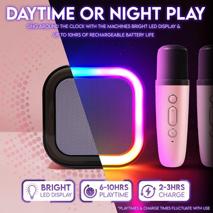 (B1G1 Free)Portable Karaoke Machine With 2 Wireless Mics, Wireless Speaker With RGB Lights For Adults, Mini Karaoke Speaker For Outdoor Camping, Parties, Home KTV, Pink