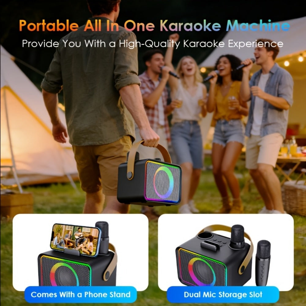 Portable PA Speaker, Black, Wireless, USB, Karaoke, Machine, Microphones for Parties