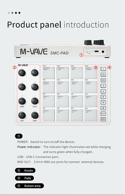 MIDI Pad Controller, USB, Wireless, Professional-Grade, Multi-Effects for Music Production