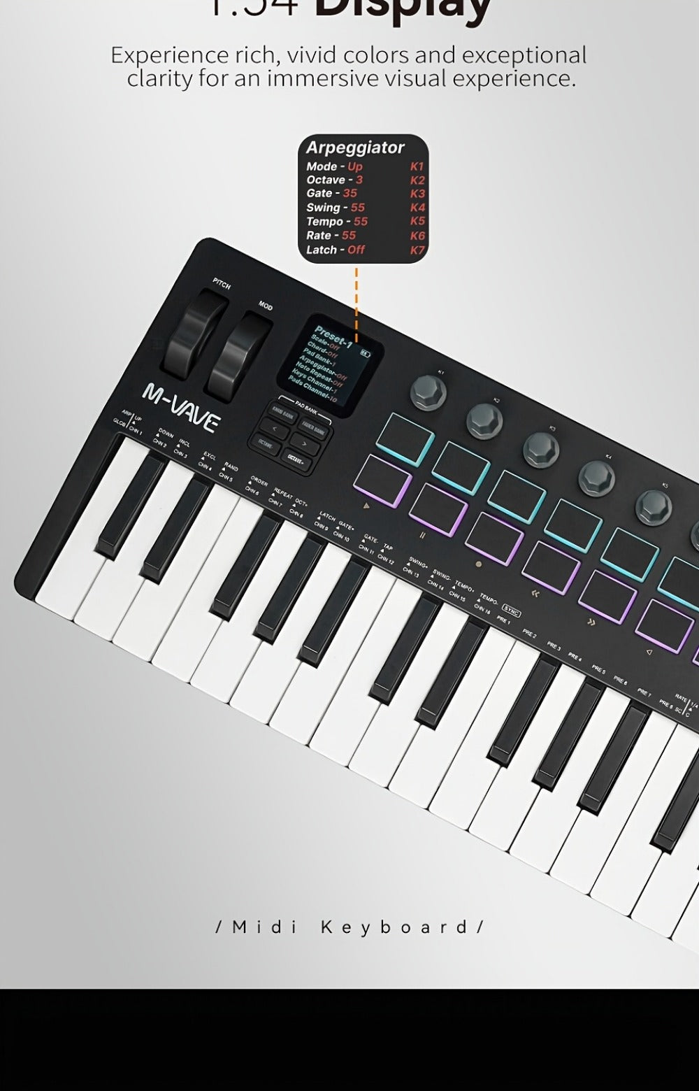 MIDI Keyboard Controller, Pure Black, Wireless, M-VAVE, SMK37PRO, Professional for Music