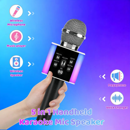 6-in-1 Wireless Karaoke Microphone Speaker with LED Lights and TWS