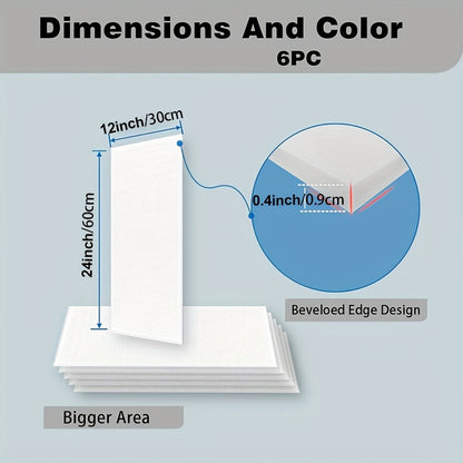 Set of 6 High-Density Acoustic Foam Panels Measuring 12X24X0.4 Inches, Available in Blue, Green, Yellow, Brown, And White. These Self-Adhesive Soundproof Wall Tiles Are Perfect for Enhancing The Decor of Homes, Offices