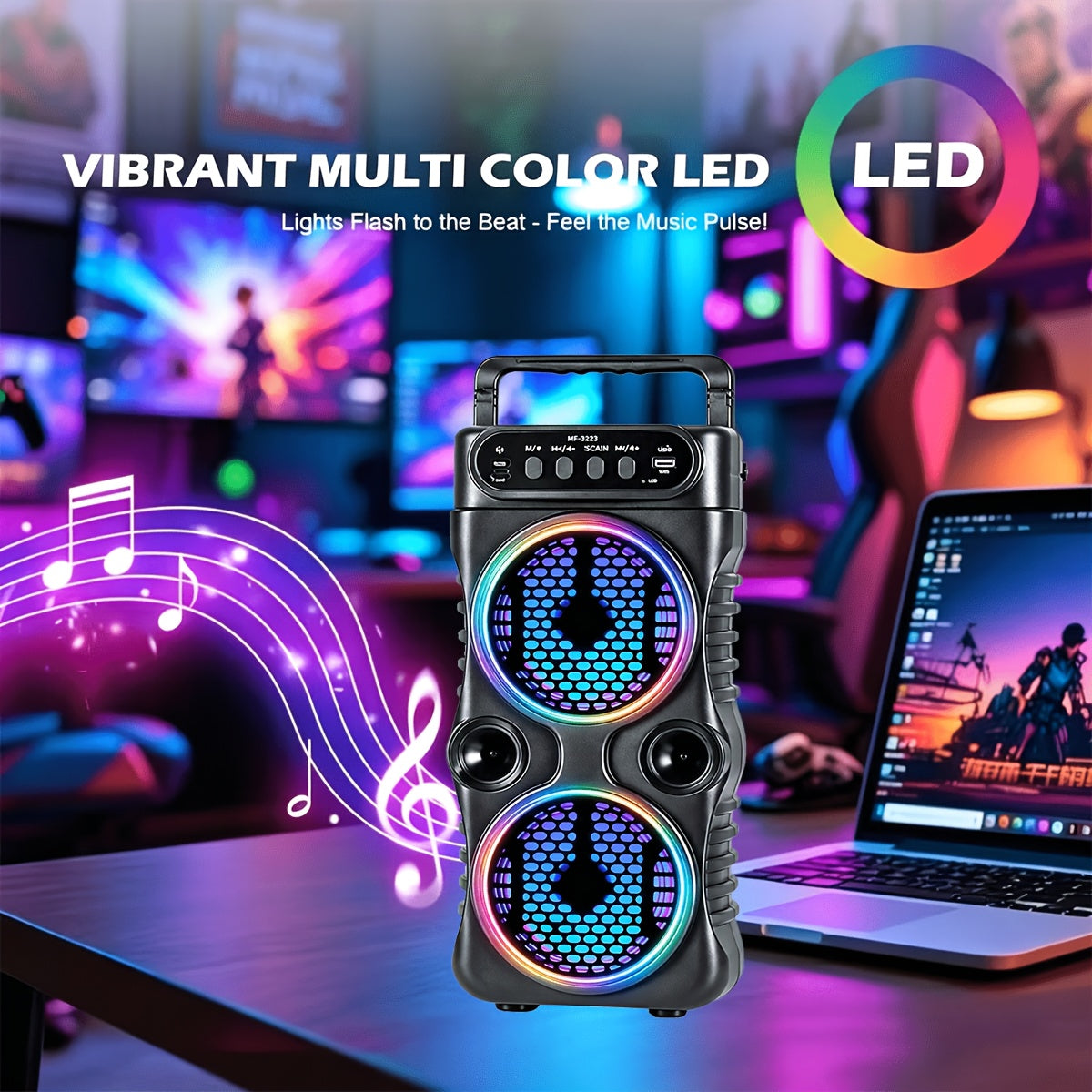 Professional Speaker, Portable Party Speaker, Subwoofer, High-Fidelity Stereo Speaker, Speaker, Equipped with LED Light Show, Compatible with BT/USB/TF Card/Fm/Tws/Aux, Professional Karaoke. Outdoor, Travel, Party Supplies