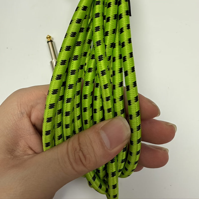New Green Fluorescent Guitar Cable 1/4 Inch With Right Angle Connector, Spring Loaded For Easy Plug And Play, Essential For Electric Guitars, Basses, Amps, Keyboards, Mandolins, And Studios | Audio Cables/Green Is Cooler/Brighter/More Stylish