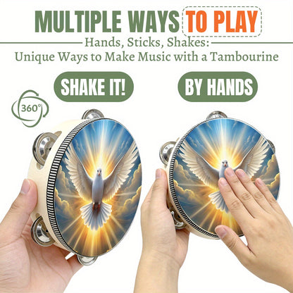 This Adult Dove Print Tambourine Is Suitable for Use in Churches, Christian Dances, Crosses, Bible Handbells, And Clapping Drums. It Can Be Used in Church Prayer Parties And Other Occasions. It Is a Percussion Instrument